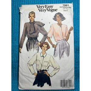 Vogue Pattern 7861 blouse Hidden buttons tie neck size 6 8 10